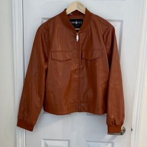 Ommiivex Trendy Women's Brown Burnt Orange Faux Leather Bomber Jacket XXL*